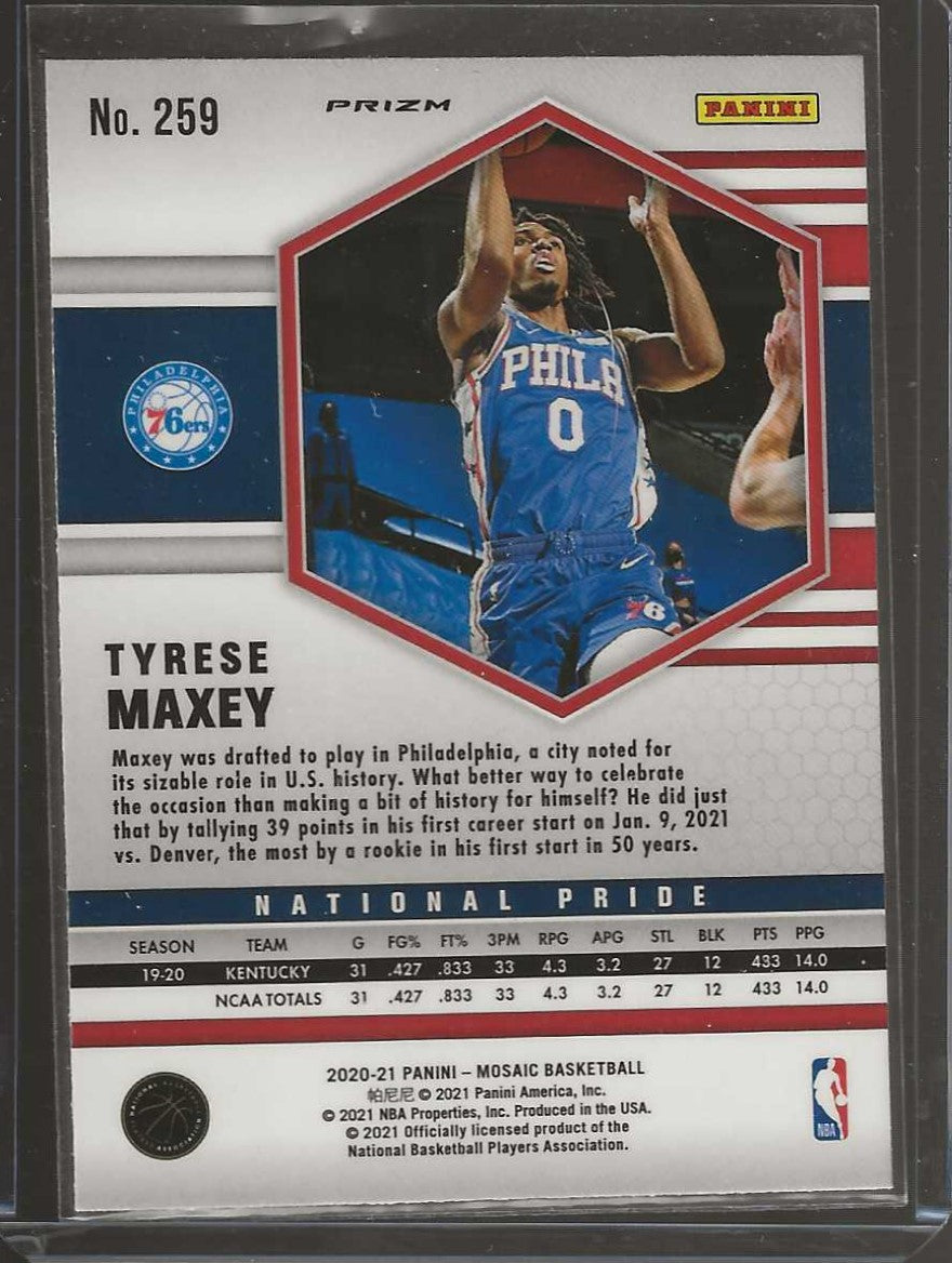 2020-21 Panini Mosaic #259 Tyrese Maxey Mosaic Camo Pink