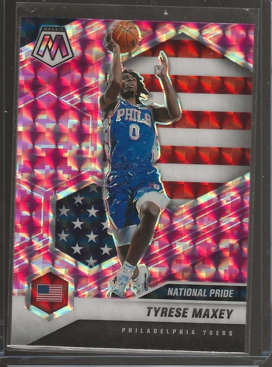 2020-21 Panini Mosaic #259 Tyrese Maxey Mosaic Camo Pink