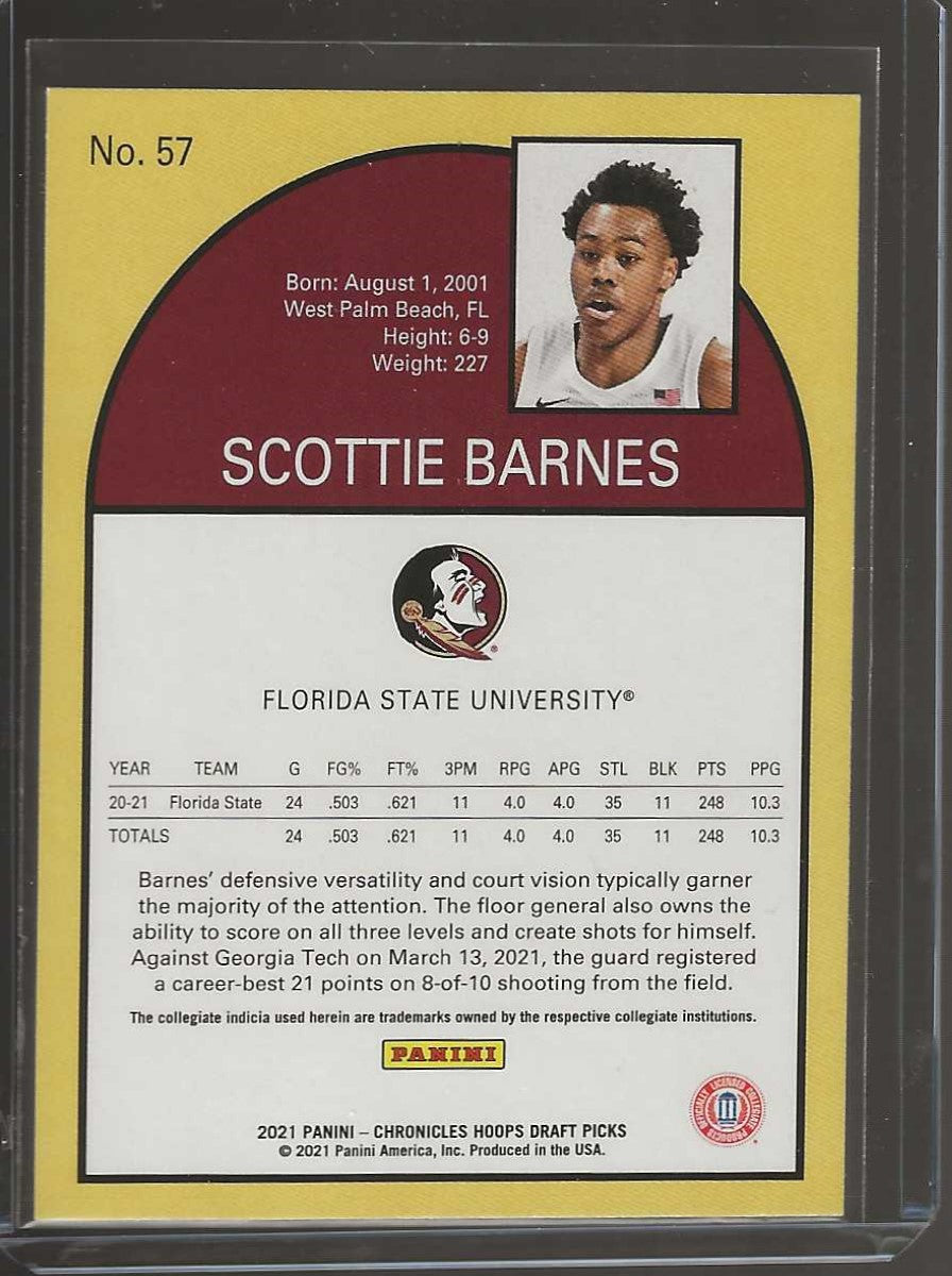 2021 Panini Chronicles Draft Picks #57 Scottie Barnes