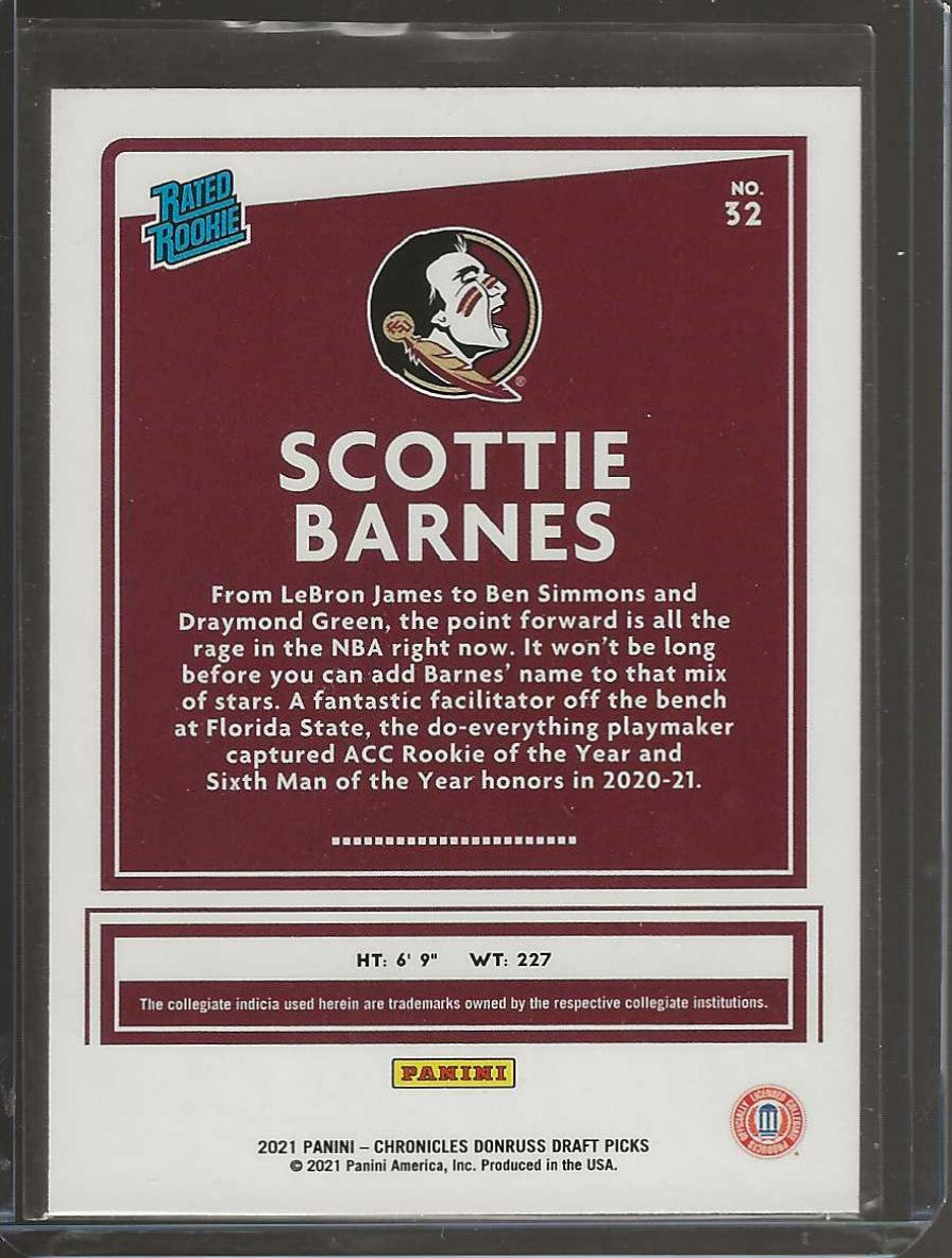 2021 Panini Chronicles Draft Picks #32 Scottie Barnes Black