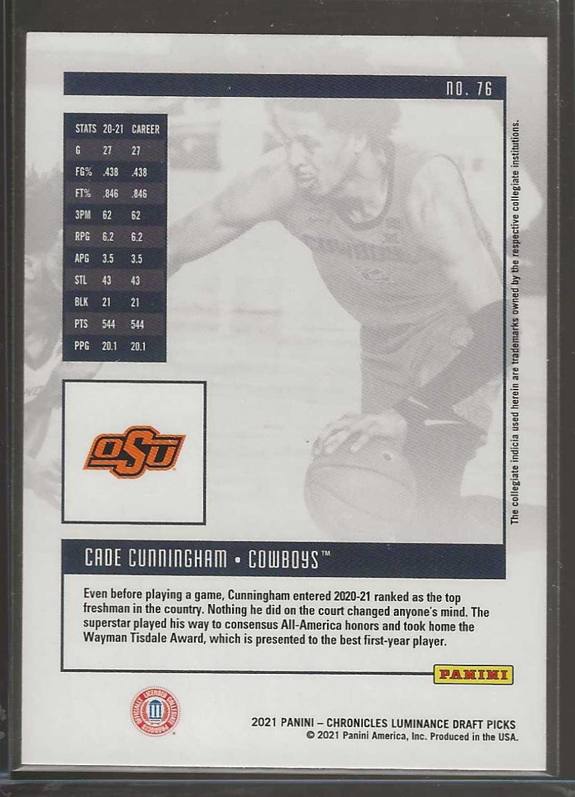 2021 Panini Chronicles Draft Picks #76 Cade Cunningham