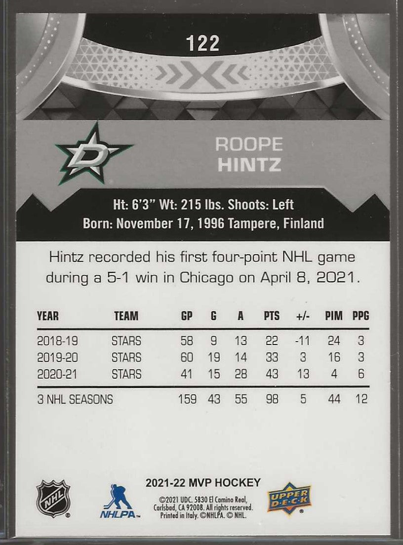 2021-22 Upper Deck MVP #122 Roope Hintz Silver Script