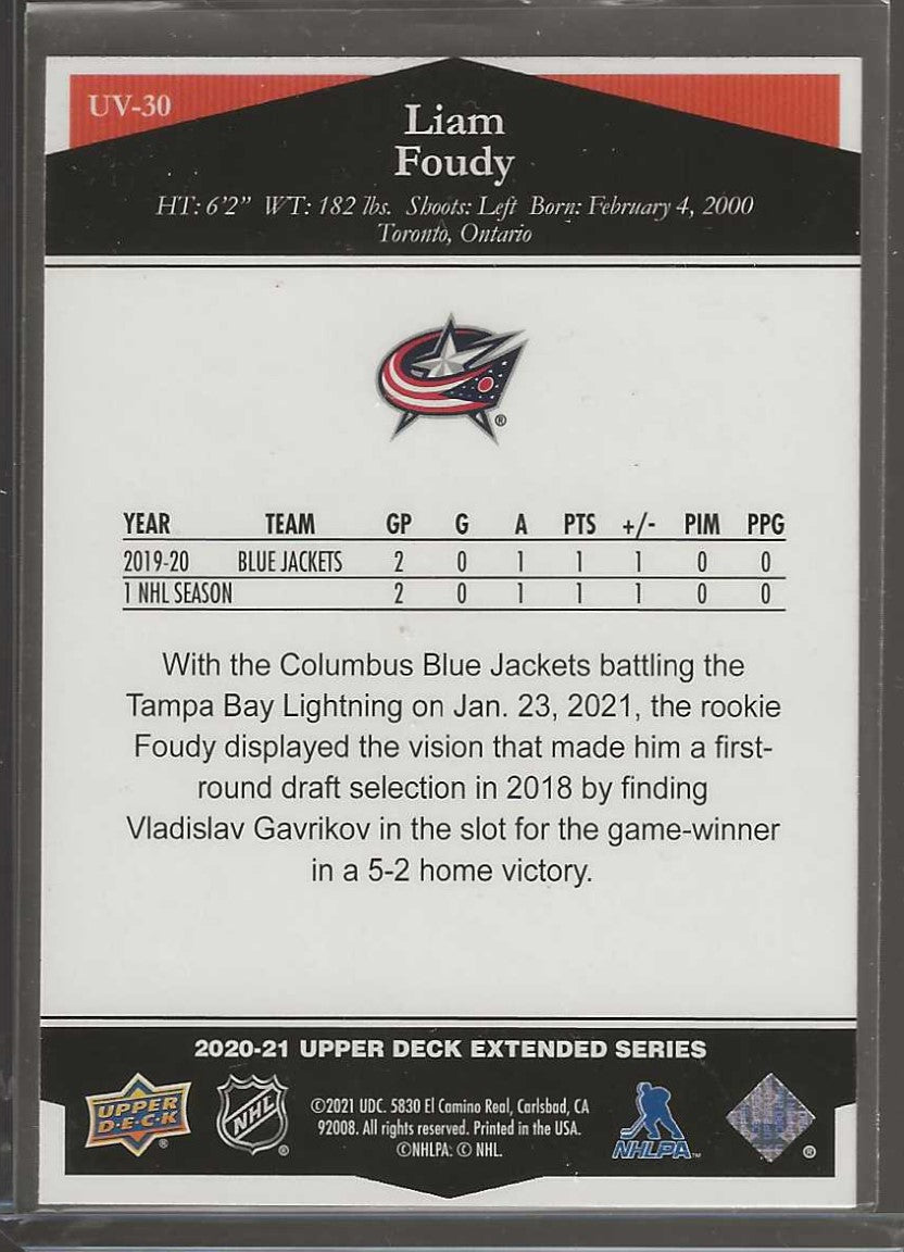 2020-21 Upper Deck #UV-30 Liam Foudy Ultimate Victory