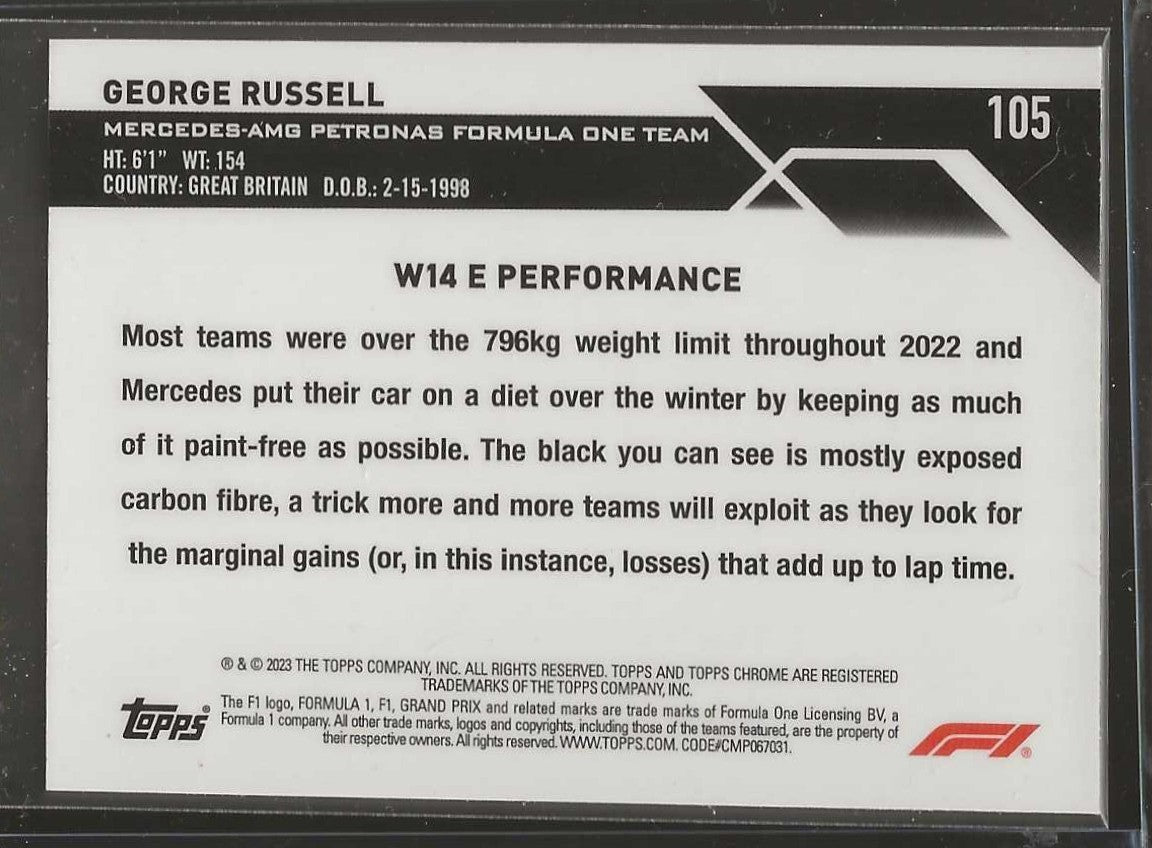 2023 Topps Chrome Formula 1 #105 George Russell Aqua Wave Refractor #/150