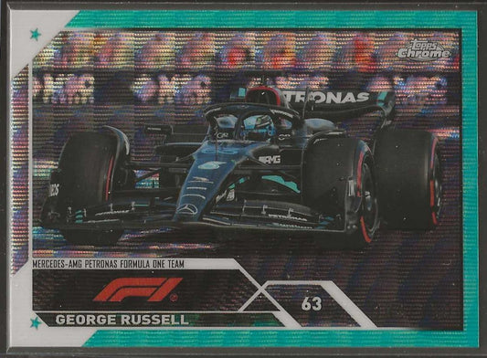 2023 Topps Chrome Formula 1 #105 George Russell Aqua Wave Refractor #/150