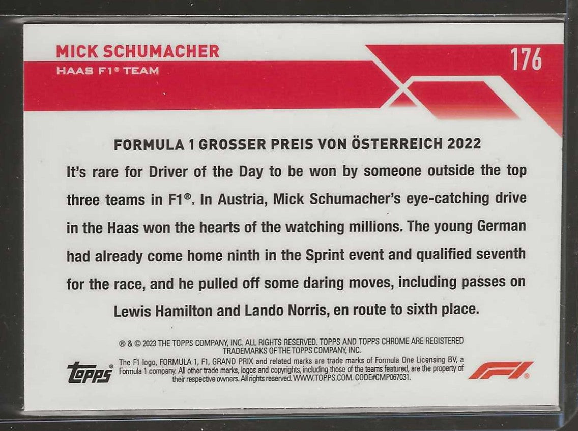 2023 Topps Chrome Formula 1 #176 Mick Schumacher Gold Checker Flag X-fractor