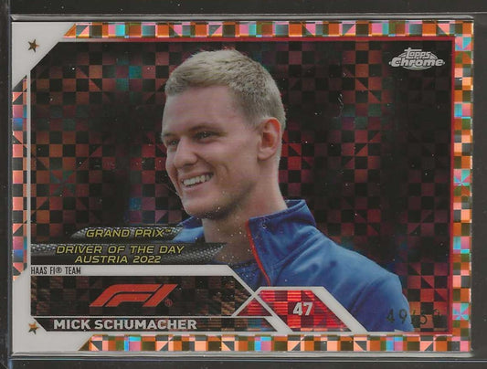 2023 Topps Chrome Formula 1 #176 Mick Schumacher Gold Checker Flag X-fractor