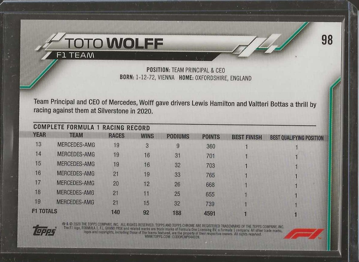 2020 Topps Chrome Formula 1 #98 Toto Wolff