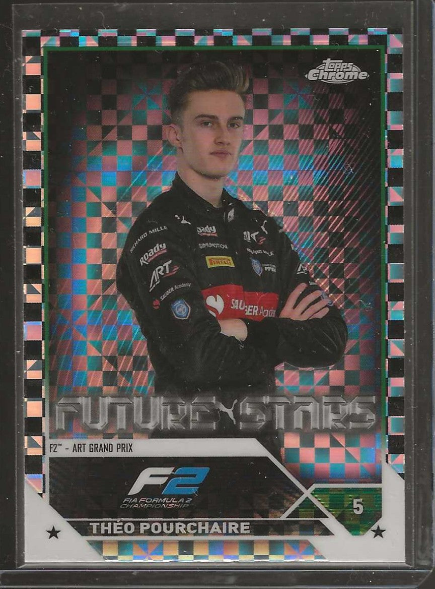 2023 Topps Chrome Formula 1 #78 Théo Pourchaire Checker Flag X-fractor