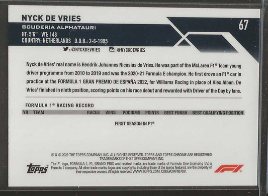 2023 Topps Chrome Formula 1 #67 Nyck De Vries - ChronicCards