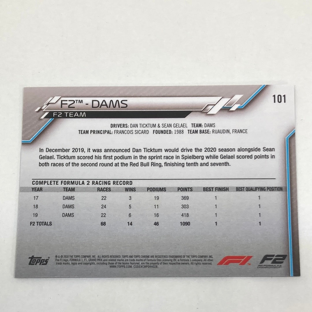 2020 Topps Chrome F2 Dams #101 Base F1 Card