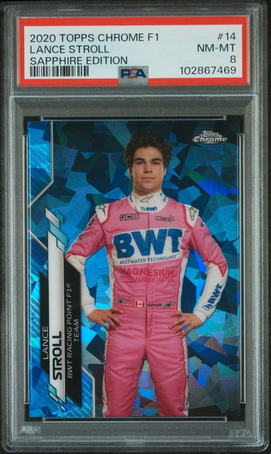 2020 Topps Chrome Formula 1 Sapphire Edition #14 Lance Stroll PSA 8 - ChronicCards