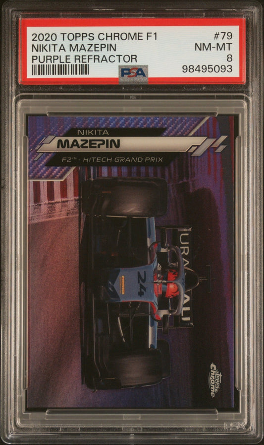2020 Topps Chrome Formula 1 #79 Nikita Mazepin Purple Refractor PSA 8 330/399 - ChronicCards