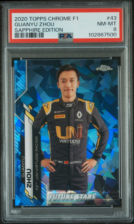 2020 Topps Chrome Formula 1 Sapphire Edition #43 Guanyu Zhou PSA 8 - ChronicCards