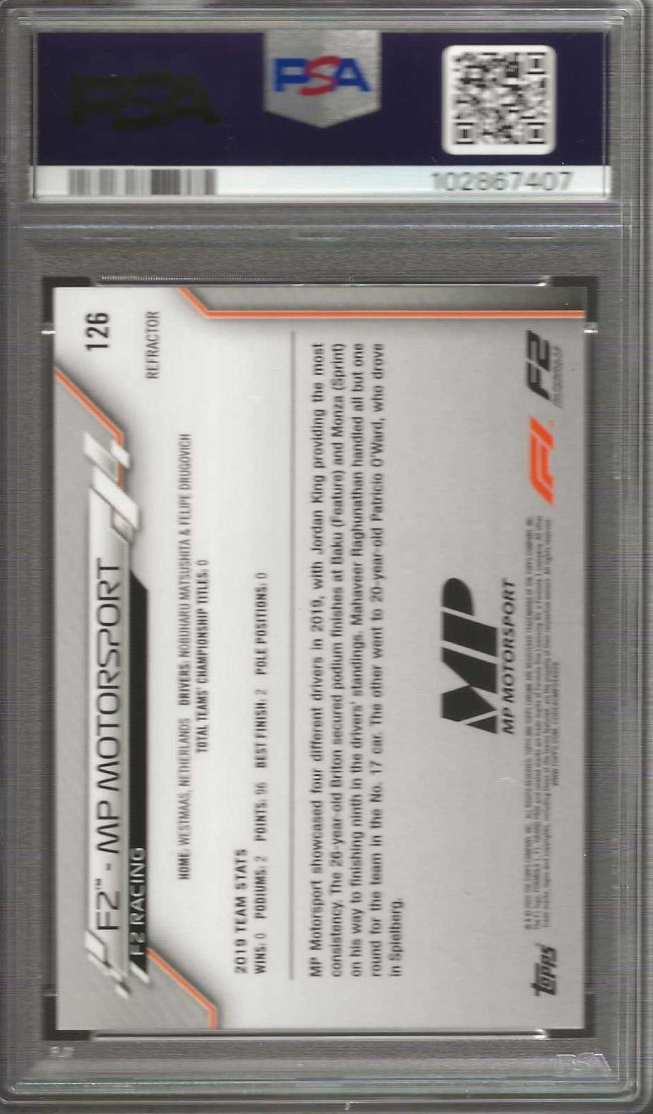 2020 Topps Chrome Formula 1 #126 MP Motorsport Refractor PSA 8 - ChronicCards