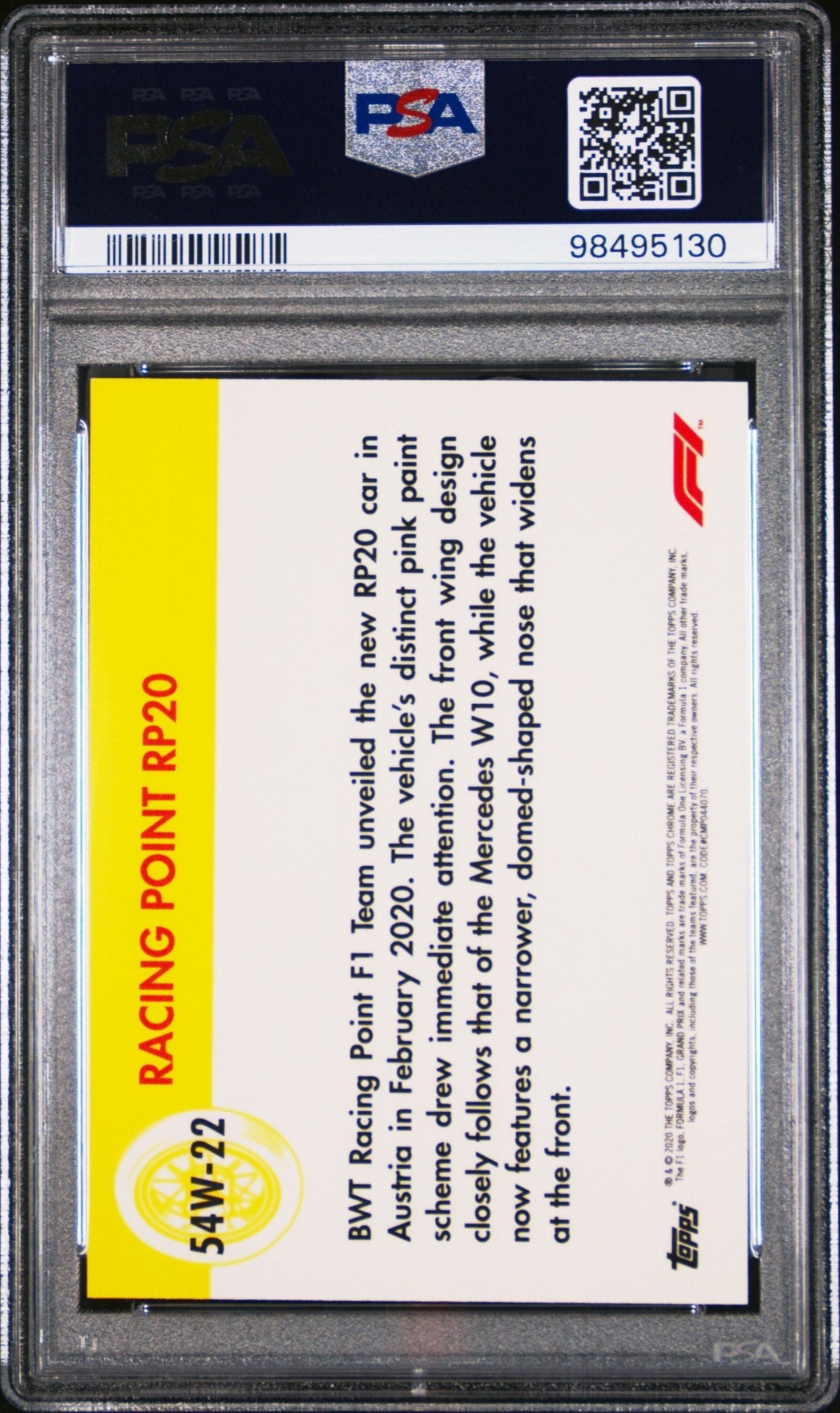 2020 Topps Chrome Formula 1 #22 Racing Point RP20 1954 World On Wheels PSA 9 - ChronicCards