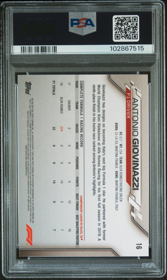 2020 Topps Chrome Formula 1 Sapphire Edition #16 Antonio Giovinazzi PSA 9 - ChronicCards