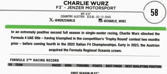 2024 Topps Chrome Formula 1 #58 Charlie Wurz - ChronicCards