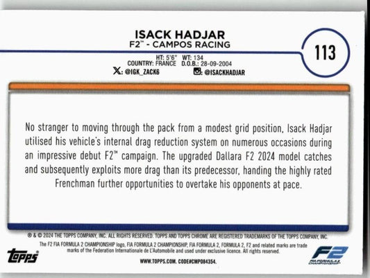 2024 Topps Chrome Formula 1 #113 Isack Hadjar - ChronicCards