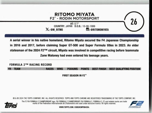 2024 Topps Chrome Formula 1 #26 Ritomo Miyata - ChronicCards
