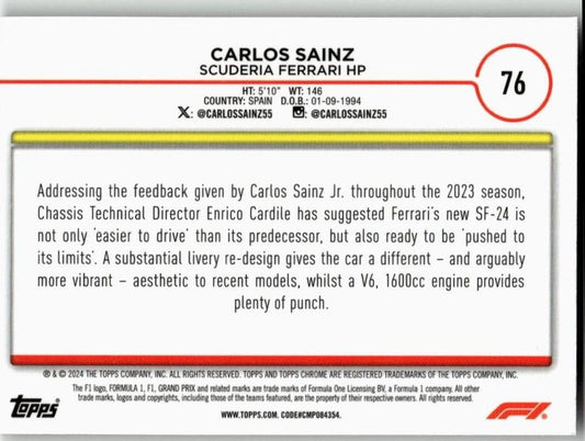 2024 Topps Chrome Formula 1 #76 Carlos Sainz - ChronicCards