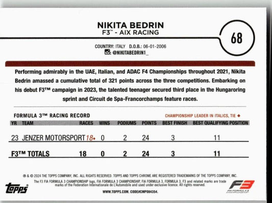 2024 Topps Chrome Formula 1 #68 Nikita Bedrin - ChronicCards