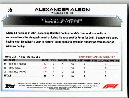 2022 Topps Chrome Formula 1 #55 Alexander Albon - ChronicCards