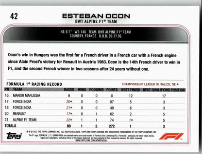 2022 Topps Chrome Formula 1 #42a Esteban Ocon - ChronicCards