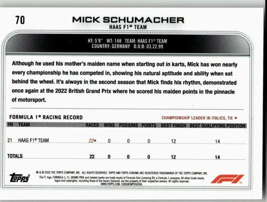 2022 Topps Chrome Formula 1 #70 Mick Schumacher - ChronicCards