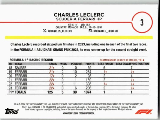 2024 Topps Chrome Formula 1 #3 Charles Leclerc - ChronicCards