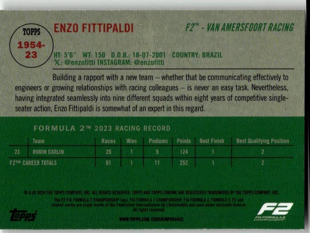 2024 Topps Chrome Formula 1 #1954 - 23 Enzo Fittipaldi 1954 Topps - ChronicCards