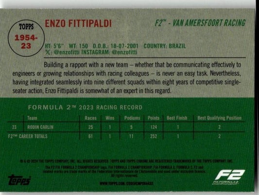 2024 Topps Chrome Formula 1 #1954 - 23 Enzo Fittipaldi 1954 Topps - ChronicCards