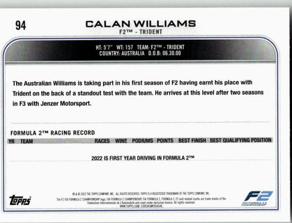 2022 Topps Formula 1 #94 Calan Williams - ChronicCards