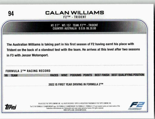 2022 Topps Formula 1 #94 Calan Williams - ChronicCards