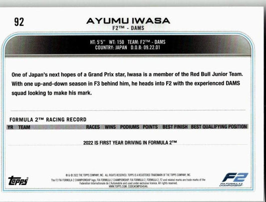 2022 Topps Formula 1 #92 Ayumu Iwasa - ChronicCards