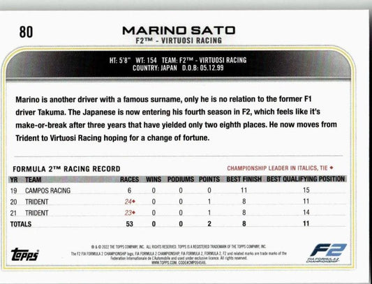 2022 Topps Formula 1 #80 Marino Sato - ChronicCards