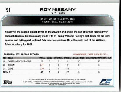 2022 Topps Formula 1 #91 Roy Nissany - ChronicCards