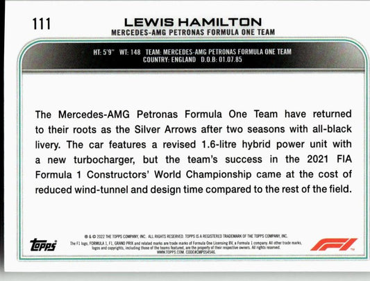 2022 Topps Formula 1 #111 Lewis Hamilton - ChronicCards