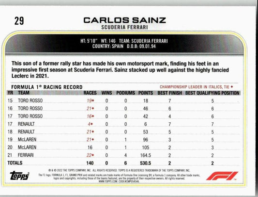 2022 Topps Formula 1 #29 Carlos Sainz - ChronicCards