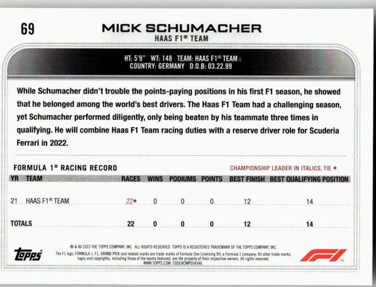 2022 Topps Formula 1 #69 Mick Schumacher - ChronicCards