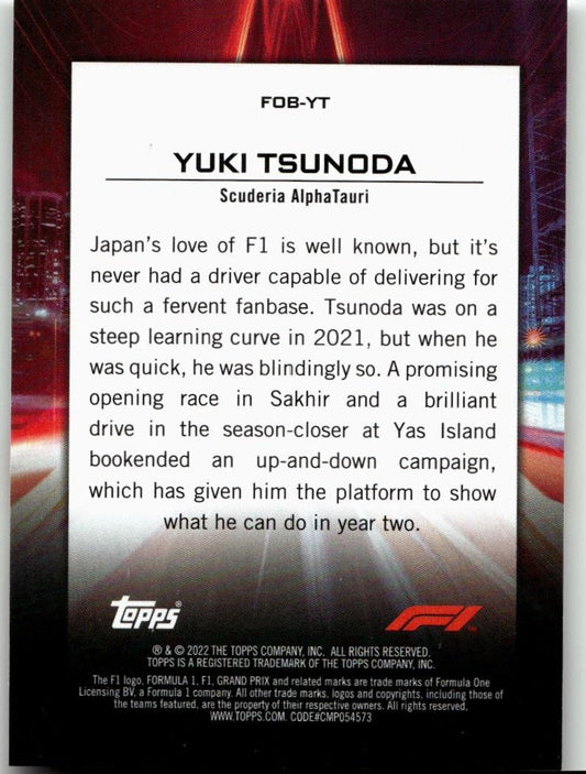 2022 Topps Formula 1 #FOB - YT Yuki Tsunoda Flash of Brilliance - ChronicCards