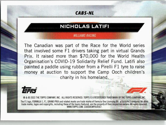 2022 Topps Formula 1 #CABS - NL Nicholas Latifi Clean Air, Blue Skies - ChronicCards