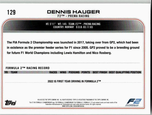 2022 Topps Formula 1 #129 Dennis Hauger - ChronicCards