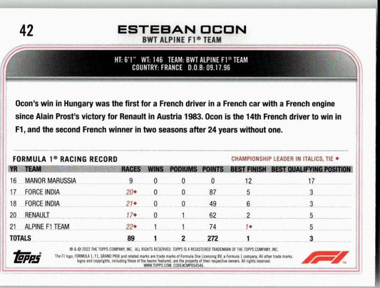 2022 Topps Formula 1 #42 Esteban Ocon - ChronicCards