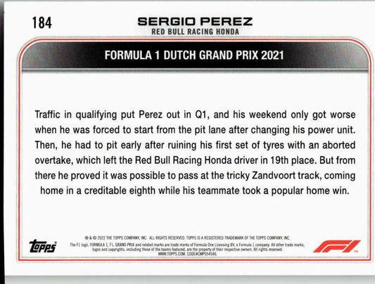 2022 Topps Formula 1 #184 Sergio Perez - ChronicCards
