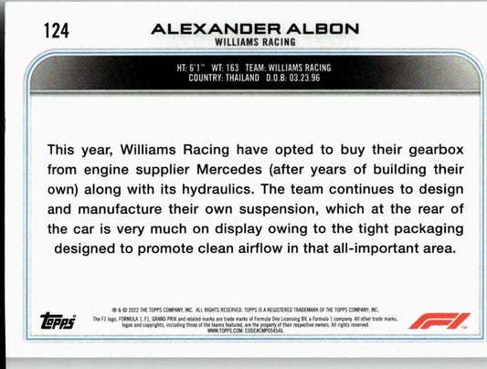2022 Topps Formula 1 #124 Alexander Albon - ChronicCards