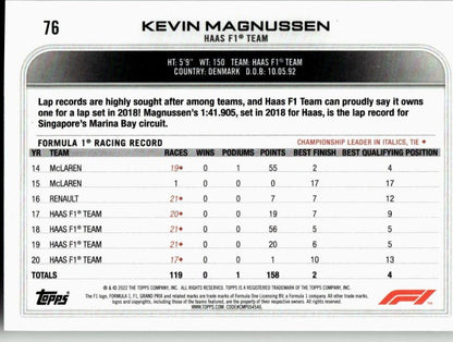 2022 Topps Formula 1 #76 Kevin Magnussen - ChronicCards