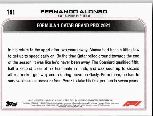 2022 Topps Formula 1 #191 Fernando Alonso - ChronicCards