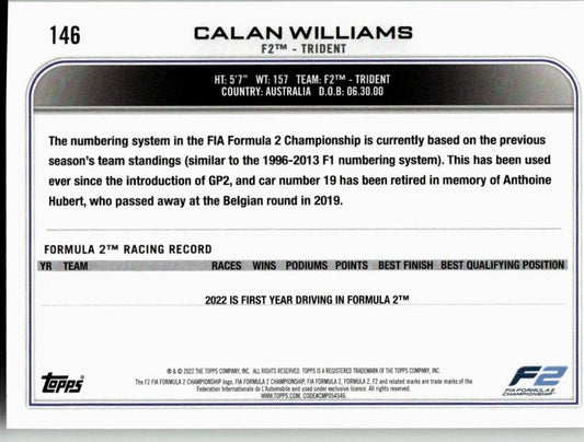 2022 Topps Formula 1 #146 Calan Williams - ChronicCards