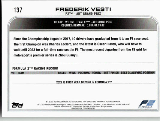 2022 Topps Formula 1 #137 Frederik Vesti - ChronicCards